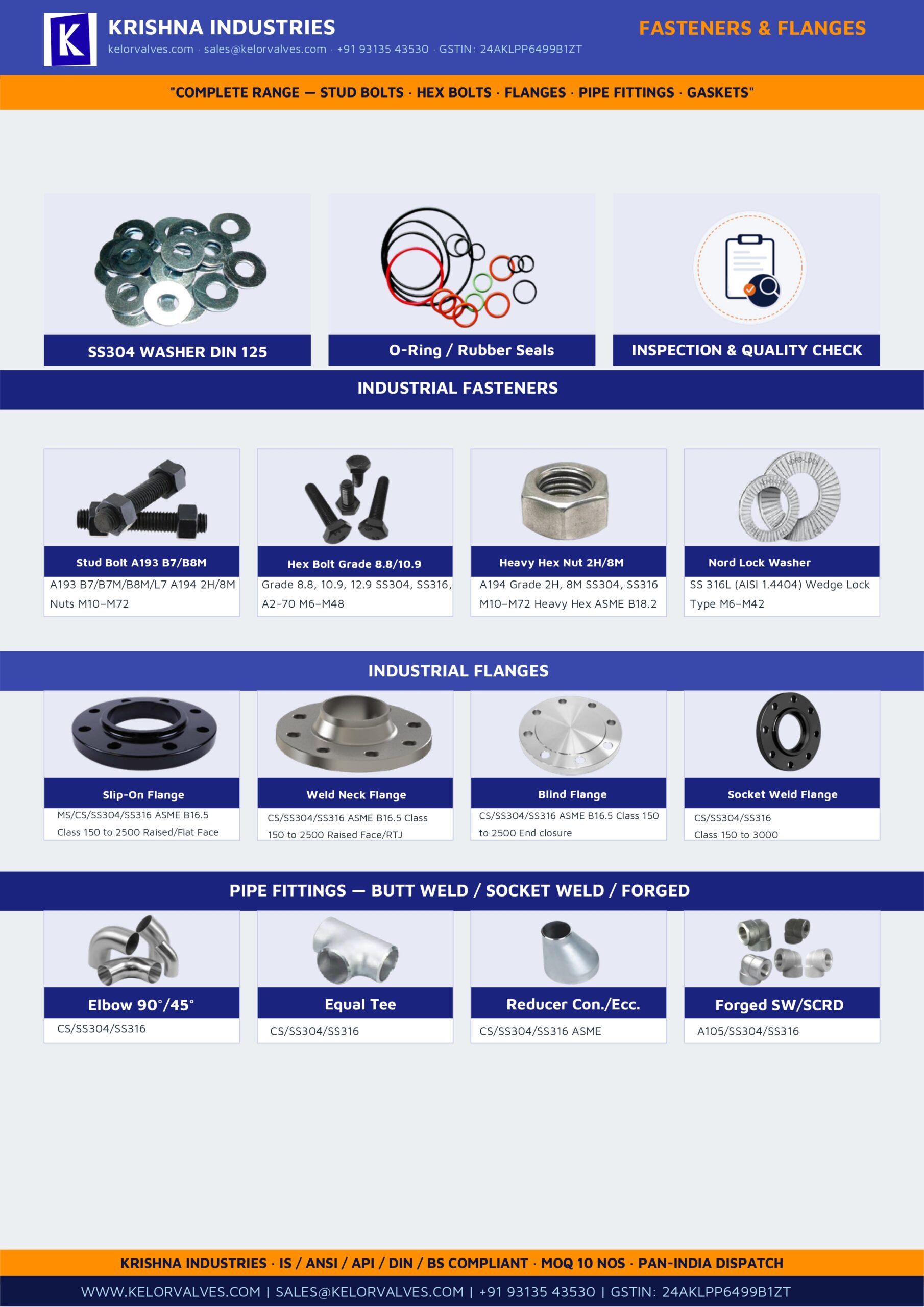 Industrial fasteners and flanges catalogue — stud bolts A193 B7, DIN 125 washers, ASME B16.5 flanges