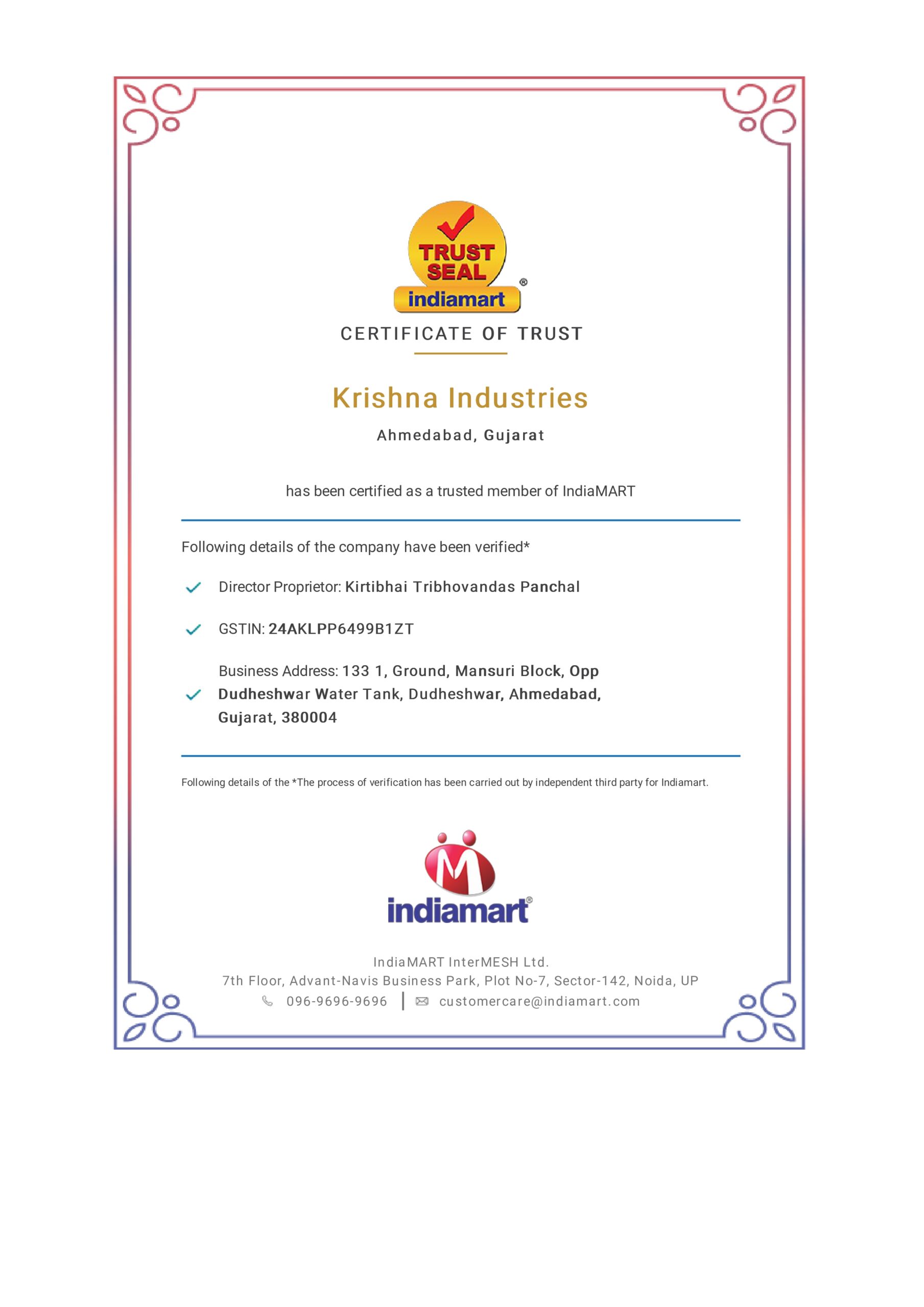 IndiaMART TrustSeal Verification — Krishna Industries