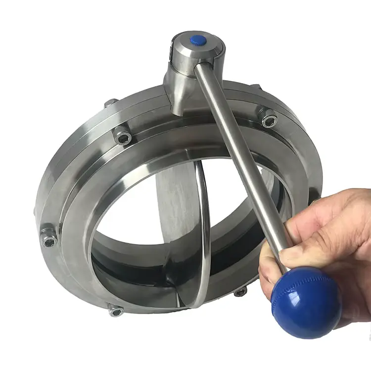 Sanitary stainless steel manual welded butterfly valve SS304 SS316 for food pharmaceutical