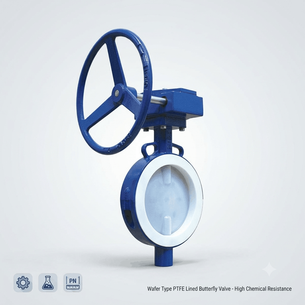 Wafer Type PTFE Lined Butterfly Valve manufacturer supplier exporter India